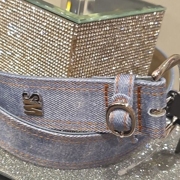 Steve Madden Denim Buckle Logo Belt